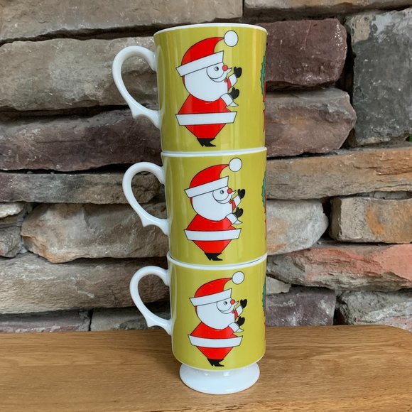 VTG Inarco MCM Santa Mugs Christmas Wreaths Mid Century Pedestal Lot 3 - Picture 9 of 10